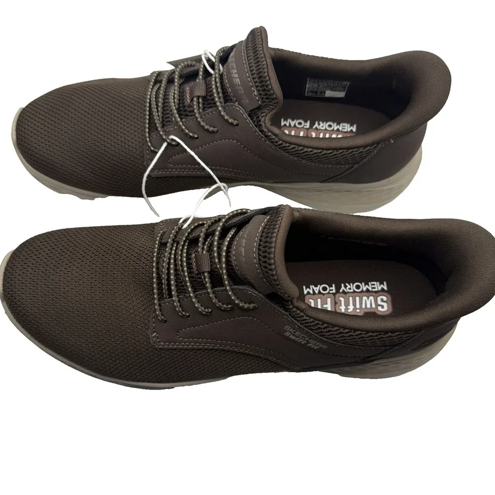 Skechers Men's Brown Swift Fit Shoes Hands-Free Slip-On Memory Foam Size 10